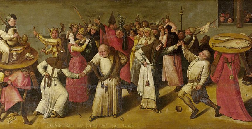 Karneval, kun lettere karikeret. "Carnaval en Vasten" eller "Kampen mellem karneval og faste" - Ukendt elev af Hieronymus Bosch, 1500-tallet.