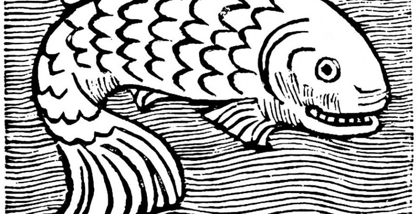 Middelalderlig graverering af fisk fra Leviathan (Johannes de cuba)